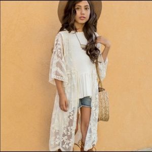 Girls Cream Lace Kimono Duster Youth Large Joyfolie